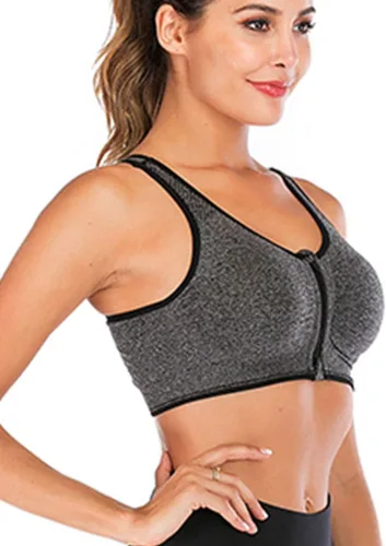 Vista 6 de Sujetador deportivo con cremallera frontal para mujer, brasier deportivo inalámbrico para postcirugía, brasier deportivo de yoga activo
