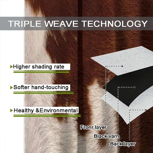 Vista 7 de Cortinas opacas de piel de vaca, cortinas de piel de animales de granja occidental, cortinas de vaca de granja, cortinas para niños, niñas