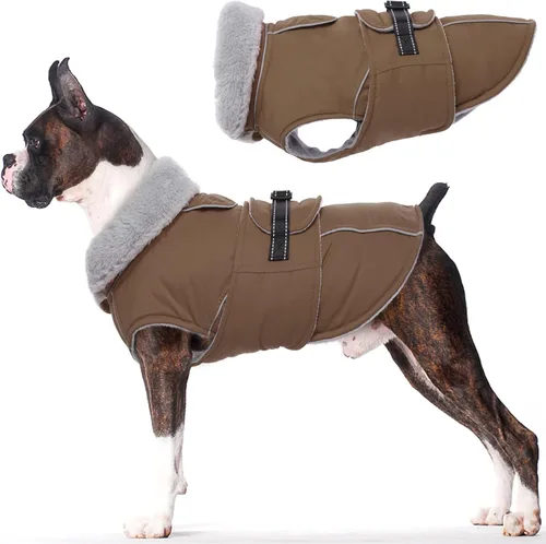 Vista 10 de Lelepet Abrigo cálido para perros – Chaleco reflectante impermeable de vellón con hebilla ajustable de gancho y bucle, chaqueta de invierno Rojo