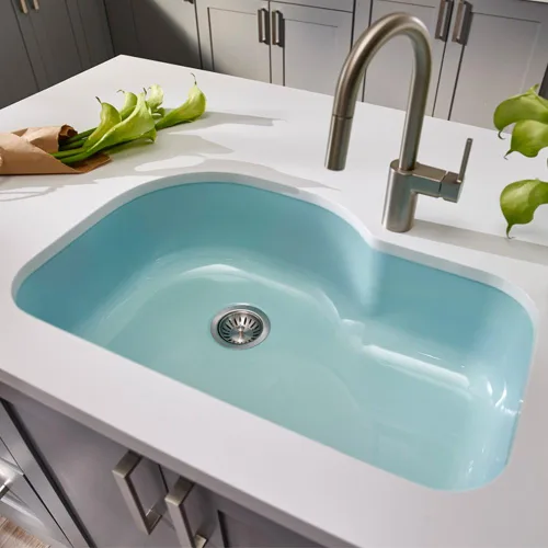 Vista 4 de Houzer PCH-3700 MT Porcela - Fregadero de cocina de acero esmaltado de 31 pulgadas, montaje inferior, compensación de un solo tazón, compatibilidad