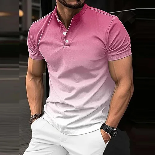 Vista 2 de Polo retro de verano para hombre, ajuste regular, elástico, ligero, transpirable, manga corta, con un cuarto de botón, polo de golf