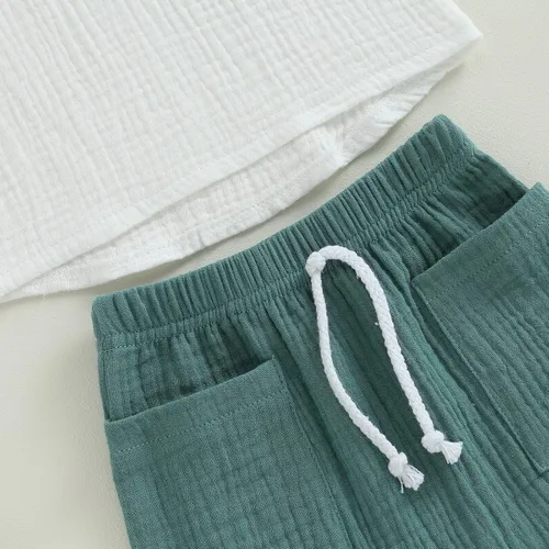Vista 19 de fhutpw Conjunto de 2 piezas de ropa de verano para bebés, camiseta de manga corta, cintura elástica, pantalones cortos para niños pequeños