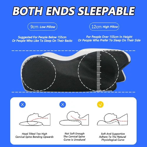 Vista 4 de APLUSH Almohada cervical para el cuello para aliviar el dolor, almohadas ergonómicas de espuma viscoelástica para dormir, almohada ortopédica