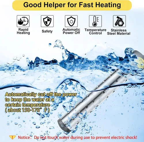Vista 4 de Treela 2 Piezas Calentadores de Agua de Inmersión Portátiles Eléctricos Sumergibles para Piscina/Bañera de Hidromasaje con 304 SS para Bañera, Cubo