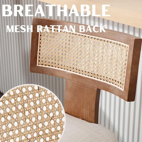 Vista 3 de RIVOVA Taburete de bar de ratán de 26 pies, taburetes de cocina modernos con respaldo tejido de ratán natural, sillas tapizadas de lino de granja
