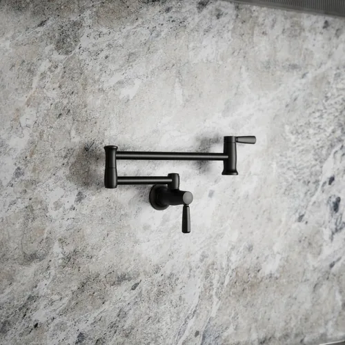 Vista 2 de KOHLER 35744-BL - Grifos de cocina de llenado de ollas de montaje en pared estilo tradicional, color negro mate