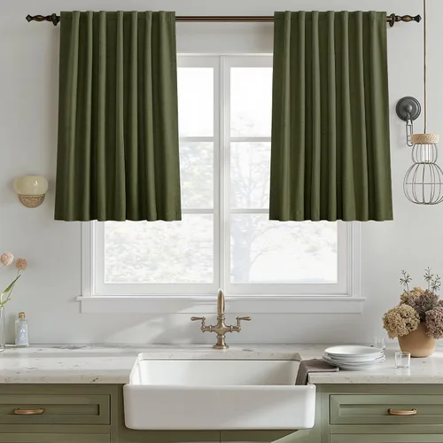 Vista 32 de UHITECH Cortinas opacas de 35 pulgadas de largo para sala de estar, 2 paneles, cortina opaca corta para cocina para ventanas pequeñas, cortinas