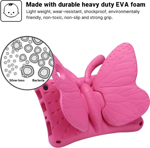Vista 76 de FW Fire 7 - Funda para tablet para niños, Amazon Fire 7 2022, funda de mariposa con luz de atril, EVA, protección contra caídas, resistente, a