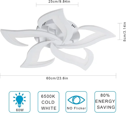 Vista 8 de DELIPOP Lámpara LED de techo, 6500 K, moderna lámpara de techo LED empotrada, lámpara de techo acrílica de 23.6 pulgadas para sala de estar