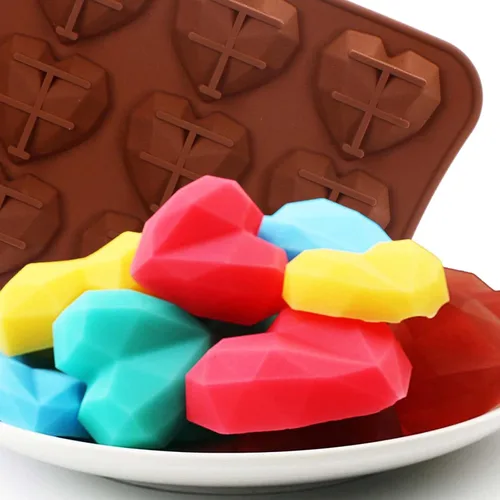Vista 7 de Moldes de silicona para chocolate pequeños con forma de corazón de diamante, 4 paquetes (4 x 15 cavidades), para hornear bombas de chocolate, mini