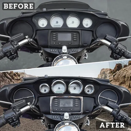 Vista 2 de Kit de molduras de carenado interior para tablero para Street Glide 2014-2018, cubierta de velocímetro cromada para Harley Electra Glide Street