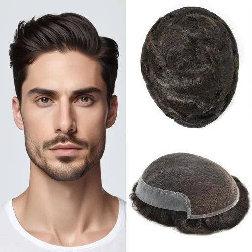 Vista 12 de Mens Toupee Remy Human Hair System For Men Bleached Knot Toupee Hair Piece For Men French Lace Toupee For Men Hairpiece 8X10#17 Dark Ash Blonde 90%