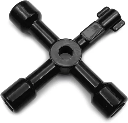 Vista 2 de Llave multifuncional de 4 vías, llave cruzada universal 4 en 1, llave cuadrada triangular de acero inoxidable para medidor de agua y gas, válvula