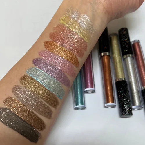 Vista 4 de Sombra de ojos líquida con purpurina brillante, maquillaje de larga duración, secado rápido (dorado metálico)