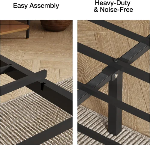 Vista 6 de Novilla Base de cama Queen con estación de carga USB/tipo C y cabecera de almacenamiento, marco de cama de plataforma de metal moderno, fácil