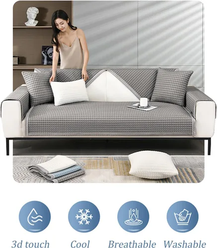Vista 3 de Funda de sofá refrescante para sofá de verano con diseño de panal de abejas, antideslizante, estructura 3D, transpirable, 1 funda suave y lavable