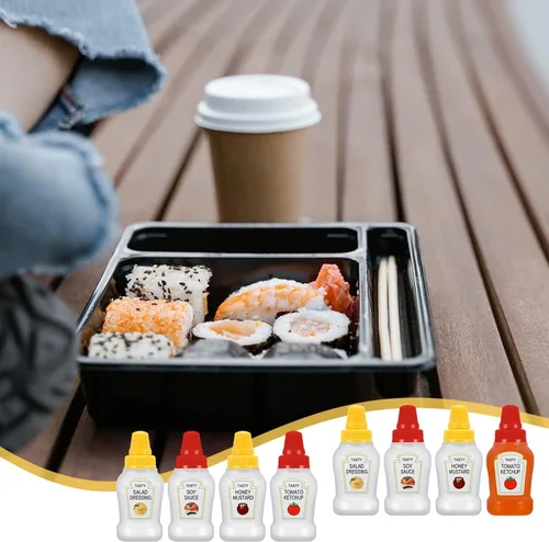 Vista 6 de Jspupifip Mini botellas de salsa de tomate con tapa de rosca resistente, mini botellas exprimibles de condimentos portátiles de salsa de miel