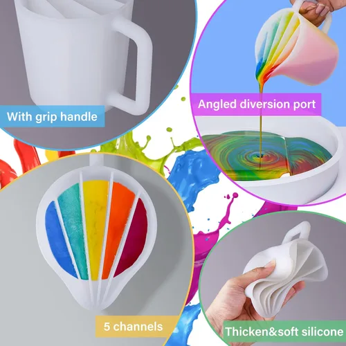Vista 6 de LET'S RESIN Taza dividida de 17 onzas/16.9 fl oz con asa, tazas divididas gruesas y fáciles de limpiar para verter pintura con 5 canales, tazas