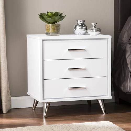 Vista 2 de SEI Furniture Oren - Mesita de noche con cajones, color blanco (AMZ2486FH)