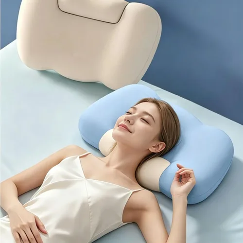 Vista 2 de Almohada cervical para aliviar el dolor de cuello, almohada ergonómica de contorno de espuma viscoelástica para dormir, almohada ortopédica de apoyo