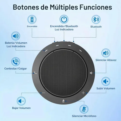 Vista 8 de Altavoz y micrófono de conferencia, micrófonos dual Al con captación de voz de 360° y sonido claro, tiempo de llamada de 10-14 horas, conexión