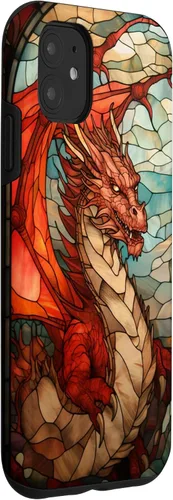 Vista 3 de Funda medieval para iPhone 11 con diseño de dragón de color rojo