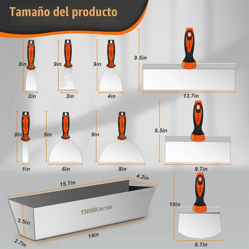 Vista 2 de THINKWORK Juego de Cuchillas para Paneles de Yeso, 10 Piezas de Herramientas para Paneles de Yeso que Incluyen Juego de Cuchillas de Masilla