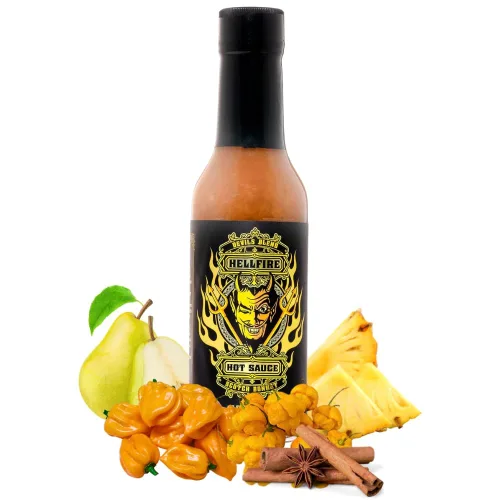 Vista 13 de Hellfire Hot Sauce Devil's Blend - Paquete de regalo de salsa picante gourmet con 4 sabores picantes (cuatro botellas de 5 onzas)