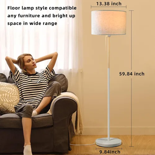 Vista 4 de Lámpara de pie para dormitorio, lámparas de pie de granja para sala de estar, lámpara de poste de mediados de siglo, pantalla de lámpara de lino