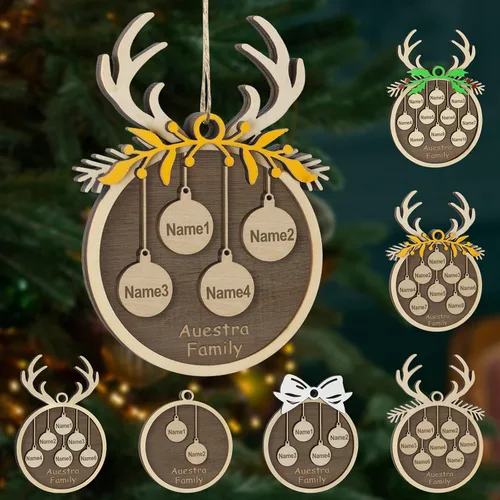 Vista 41 de Adornos de Navidad personalizados, familia de 1 nombre, adornos de Navidad de madera personalizados, decoración personalizada, decoración de árbol