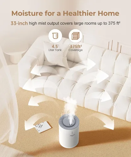 Vista 5 de Abolee Humidificadores para recámara 4.5L de niebla fría con difusor de aceite esencial, humidificador para habitación grande, aire silencioso