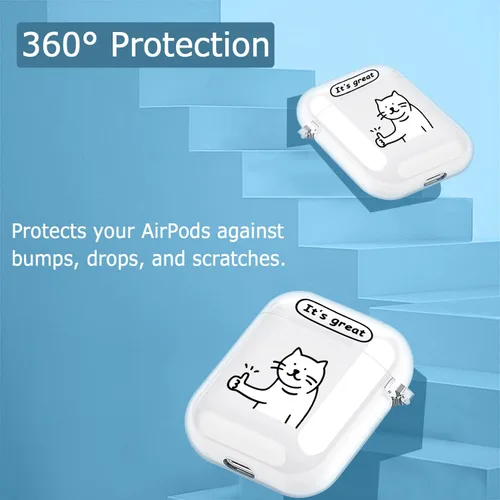 Vista 5 de Funda transparente para AirPods de 2ª generación de 1ª generación, diseño de gatito kawaii para mujeres, hombres y niños, funda de carga de TPU