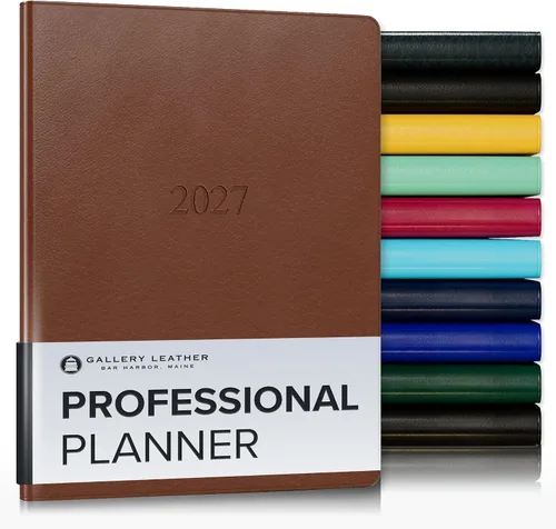 Vista 25 de Gallery Leather Professional Weekly Monthly Planner 2027, Elegantly Bound Calendar Planner and Notebook with Stylish Gold-Gilded Page Edges, 12