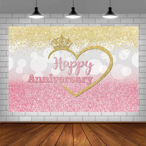 Vista 3 de Sendy Telón de fondo de feliz aniversario para parejas de 1 a 10 años 50 años, decoración de fiesta de boda, corona de fondo rosa, plateado y dorado