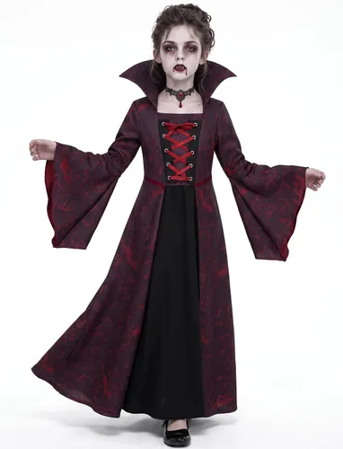 Vista 7 de Vampire Costume for Girls, Gothic Victorian Vampiress Dress Set