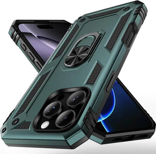 Vista 21 de Korecase Funda de teléfono para iPhone 16 con anillo de soporte, grado militar, a prueba de golpes, cuerpo completo, protección resistente para Negro