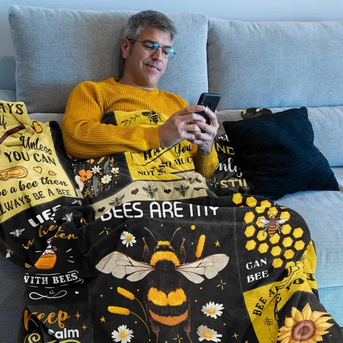 Vista 5 de Punofell Regalos únicos de abeja para mujeres/hombres/niños, manta temática de abeja bonita de 50 x 60 pulgadas, decoración de abeja, accesorios