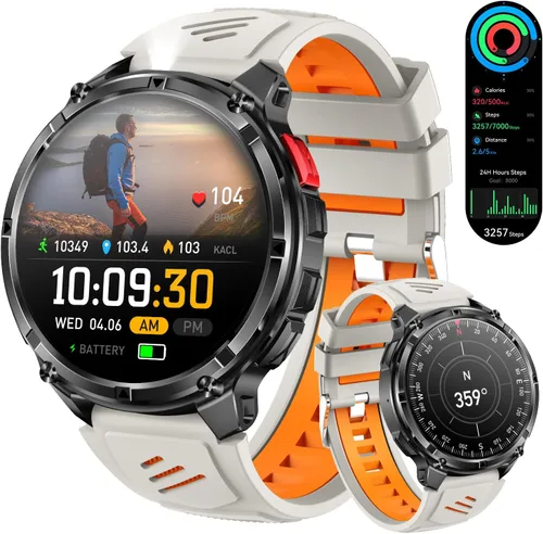 Vista 11 de Reloj inteligente para hombre para teléfonos Android y iPhone, relojes inteligentes deportivos militares para hombres, reloj de seguimiento de Negro