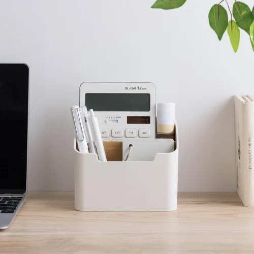 Vista 4 de Poeland - Organizador de escritorio con soporte para control remoto, caja contenedora de almacenamiento para escritorio, suministros de oficina
