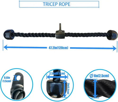 Vista 2 de Cuerda larga de tríceps, accesorio de cuerda desplegable de 47, 55, 63 pulgadas de largo, accesorio de cable de cuerda de tríceps, cuerda de tríceps