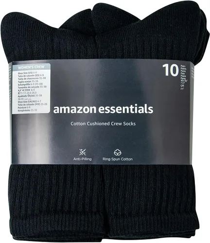 Vista 4 de Tienda Essentials Women's Cotton Lightly Cushioned Crew Socks, 10 Pairs