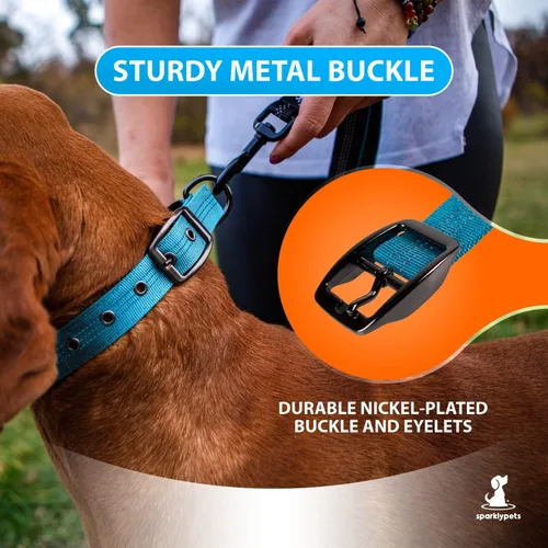 Vista 5 de SparklyPets Collar de perro resistente con asa para perros medianos y grandes, collar profesional con costuras reflectantes, mango suave y hebilla