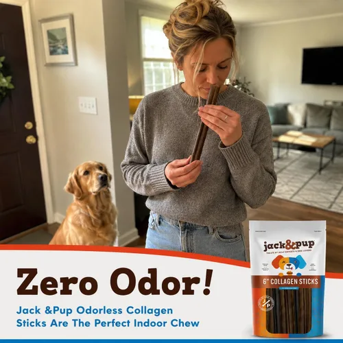 Vista 3 de Jack&Pup Palitos de colágeno de 6 pulgadas para perros, masticables sin cuero crudo para perros, masticables de colágeno de larga duración