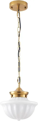 Vista 9 de youngrender Accesorios de Lámpara Colgante Estilo Escuela, Lámpara Colgante de Cristal Lechoso Dorado de Latón de 9", Iluminación Colgante de Techo
