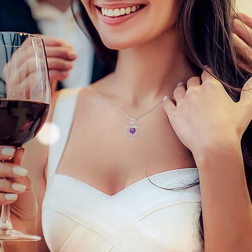 Vista 3 de Collares con dije de piedra de nacimiento, de plata de ley auténtica natural o creada con piedras preciosas, con dije de rosas y corazón