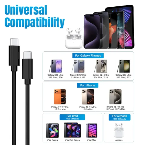 Vista 3 de Paquete de 4 cables de carga rápida USB C a USB C de 60 W (6 pies, 6 pies, 10 pies, 10 pies) Type C to C Charger Cord Compatible with iPhone 17