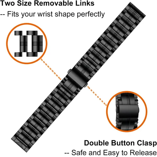 Vista 2 de Vivoactive - Correa de metal 4S, Venu 3S/2S, compatible con correas de reloj Fossil de 0.709 in, correa de acero inoxidable esmaltado compatible