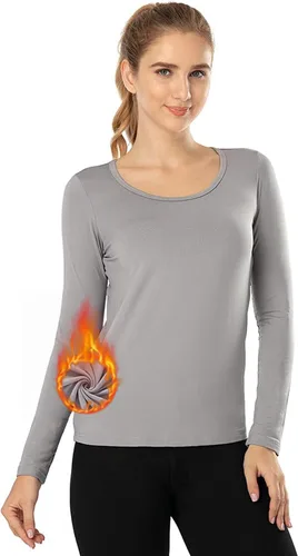 Vista 44 de MANCYFIT Tops térmicos para mujer, camisa con forro polar, manga larga, capa base, cuello en V