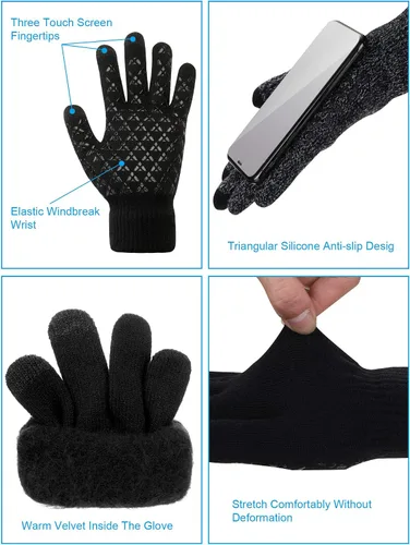Vista 5 de SATINIOR 6 piezas calentador de orejas calentador de orejas máscara facial polaina cuello polaina pantalla táctil guantes de punto de invierno