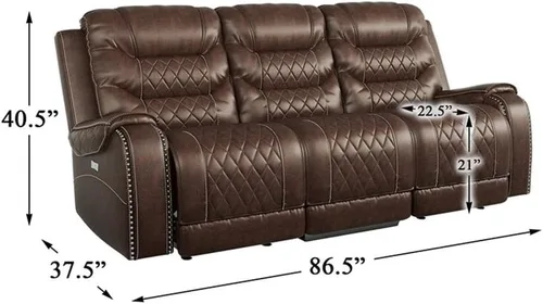 Vista 3 de Pemberly Row Sofá reclinable eléctrico de microfibra de 86 pulgadas, acabado pulido marrón, marco de madera maciza, puertos de carga USB, mesa